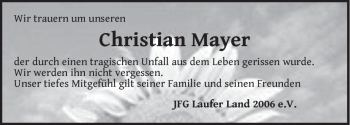 Traueranzeige von Christian Mayer von Pegnitz-Zeitung